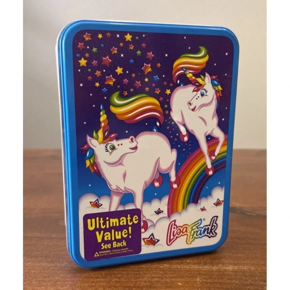 VTG Lisa Frank Stationery Set Collectors Unicorn Rainbow Tin Near Complete Rare